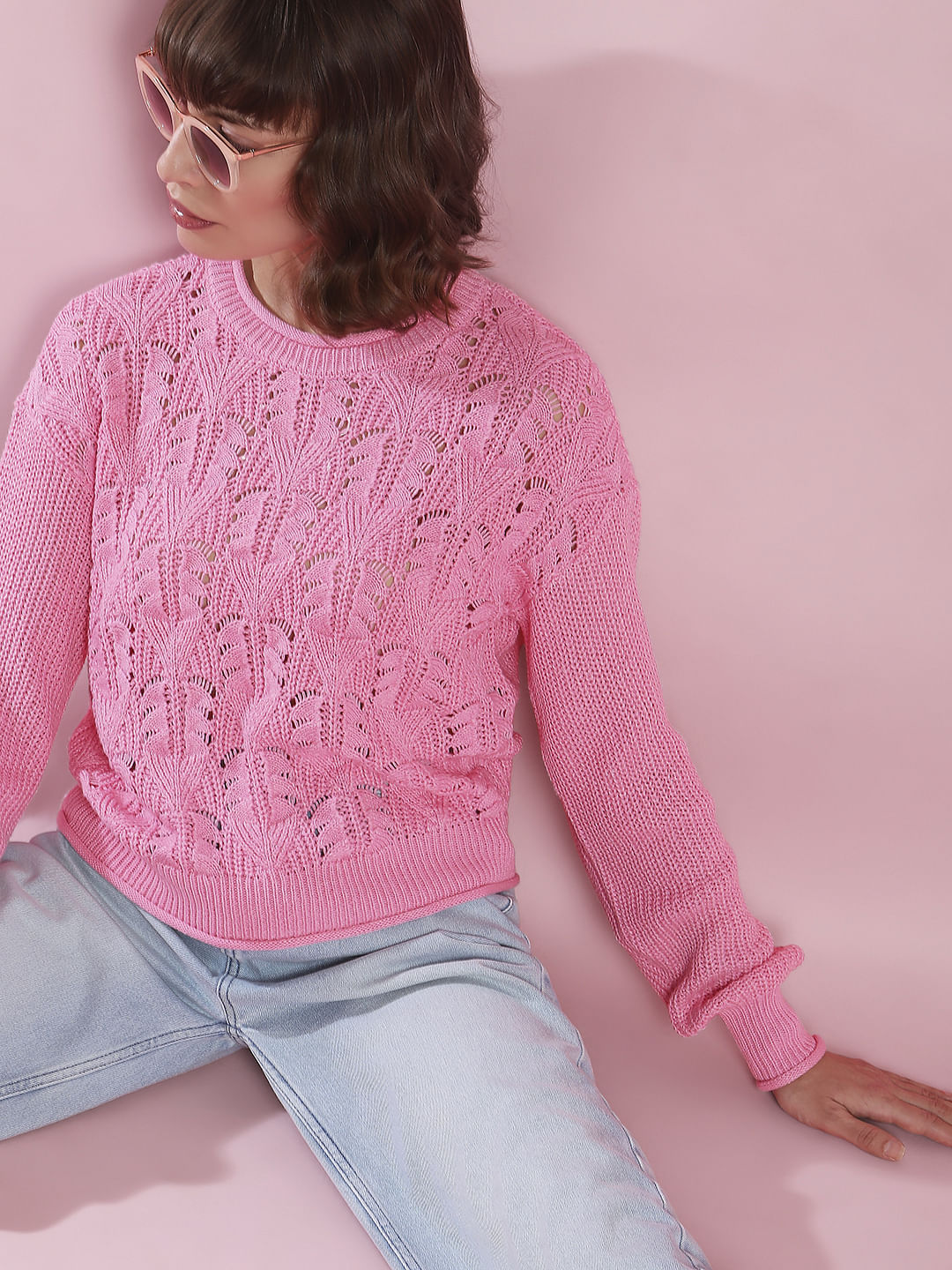 Pink Jacquard Knit Pullover