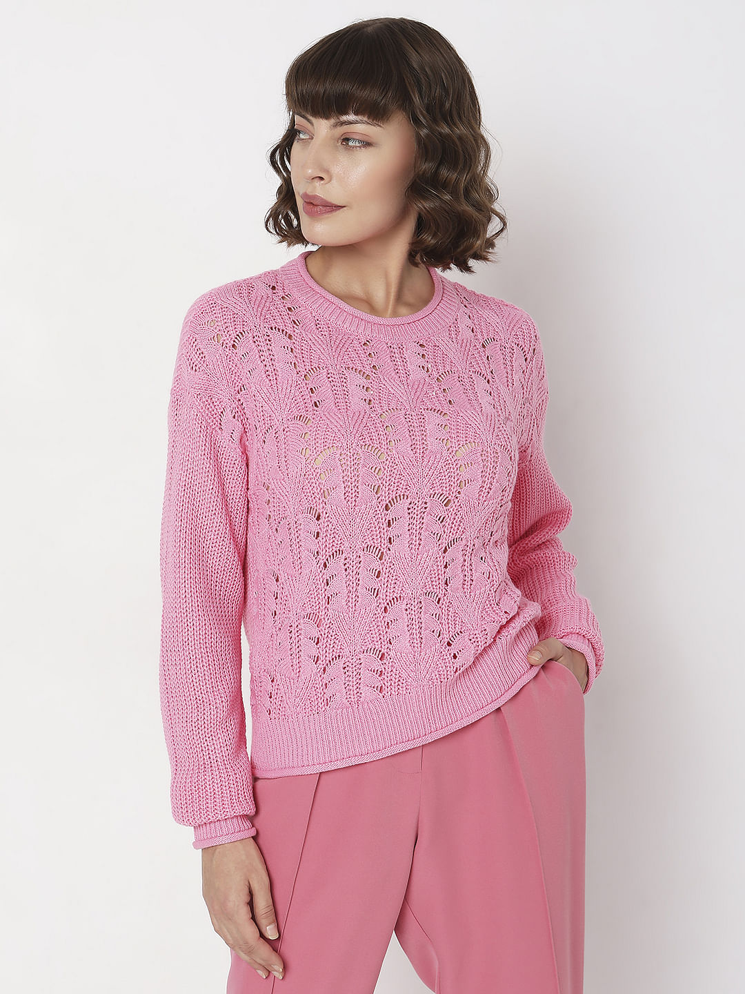 Pink Jacquard Knit Pullover
