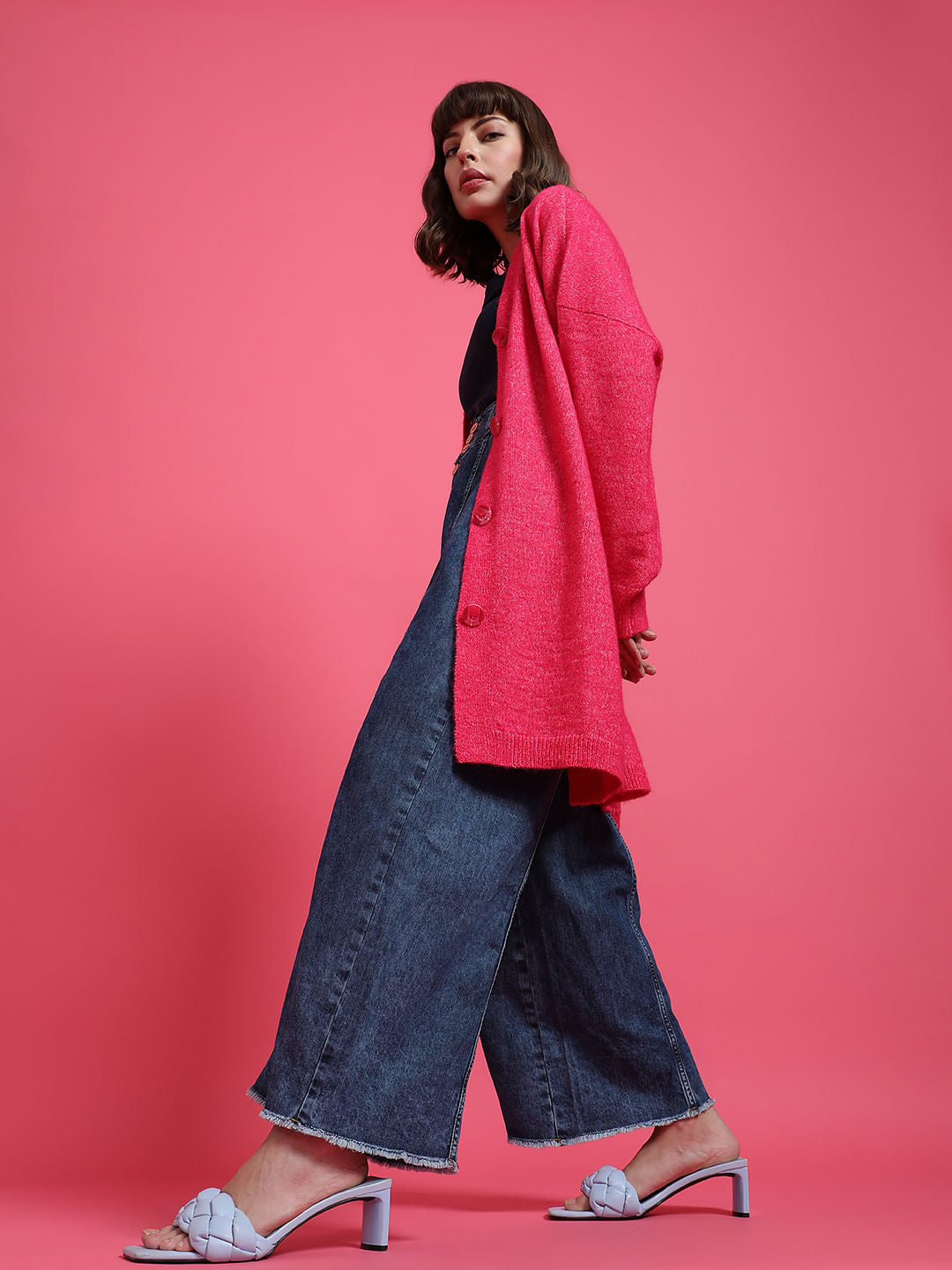 Hot Pink Buttoned Front Cardigan