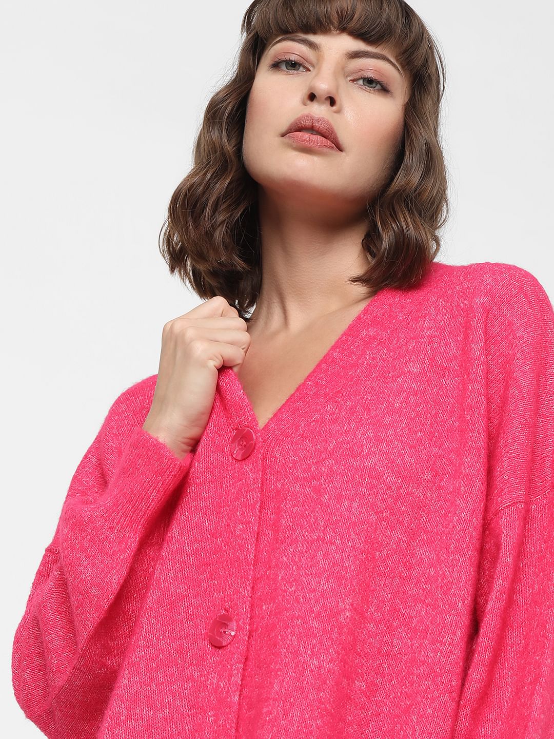Hot Pink Buttoned Front Cardigan