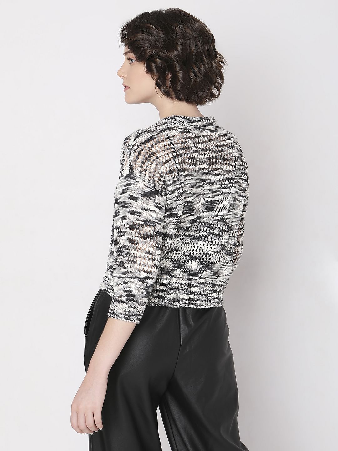 Black Printed Jacquard Knit Pullover