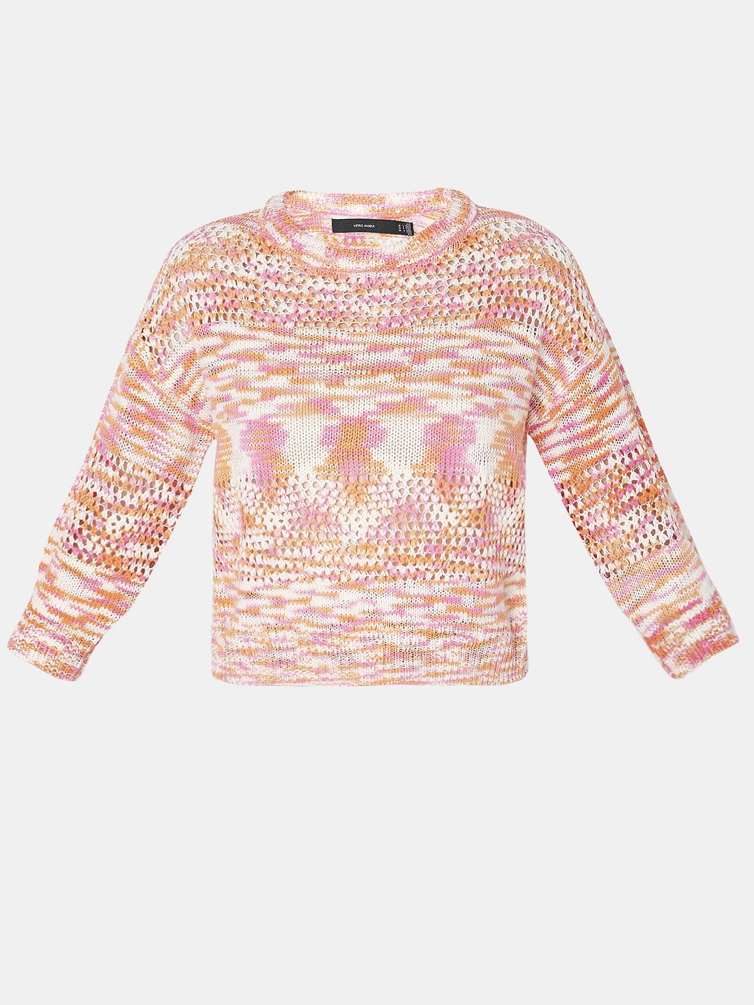 Orange Jacquard Knit Pullover