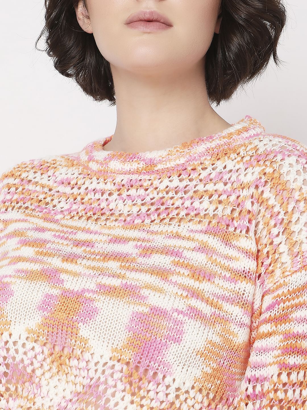 Orange Jacquard Knit Pullover