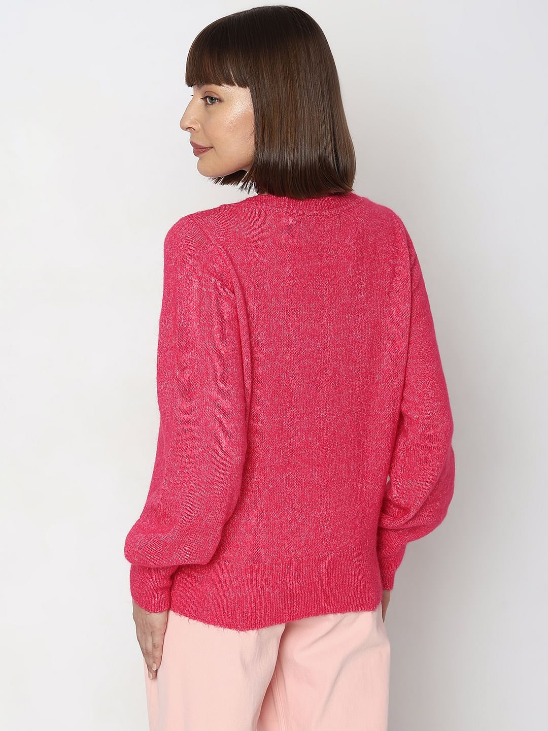 Fuchsia V-Neck Pullover