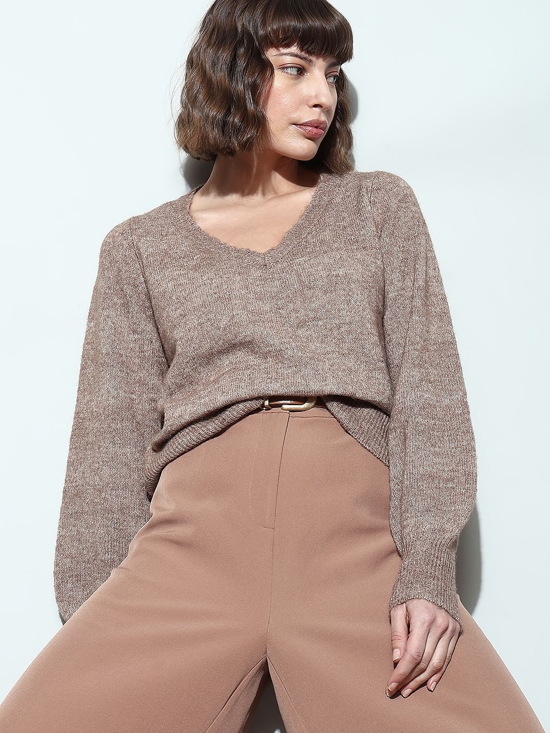 Brown V-Neck Pullover