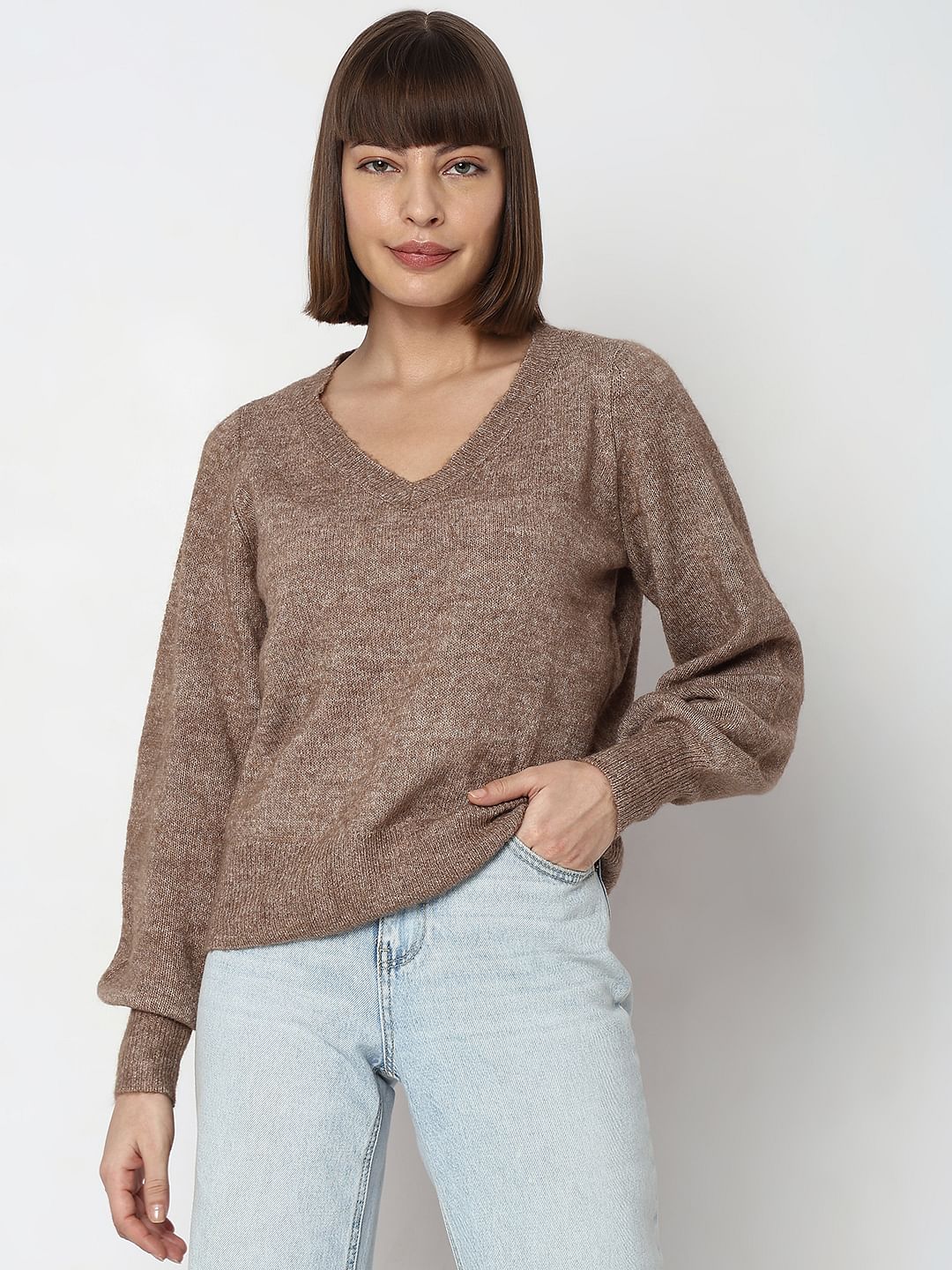 Brown V-Neck Pullover