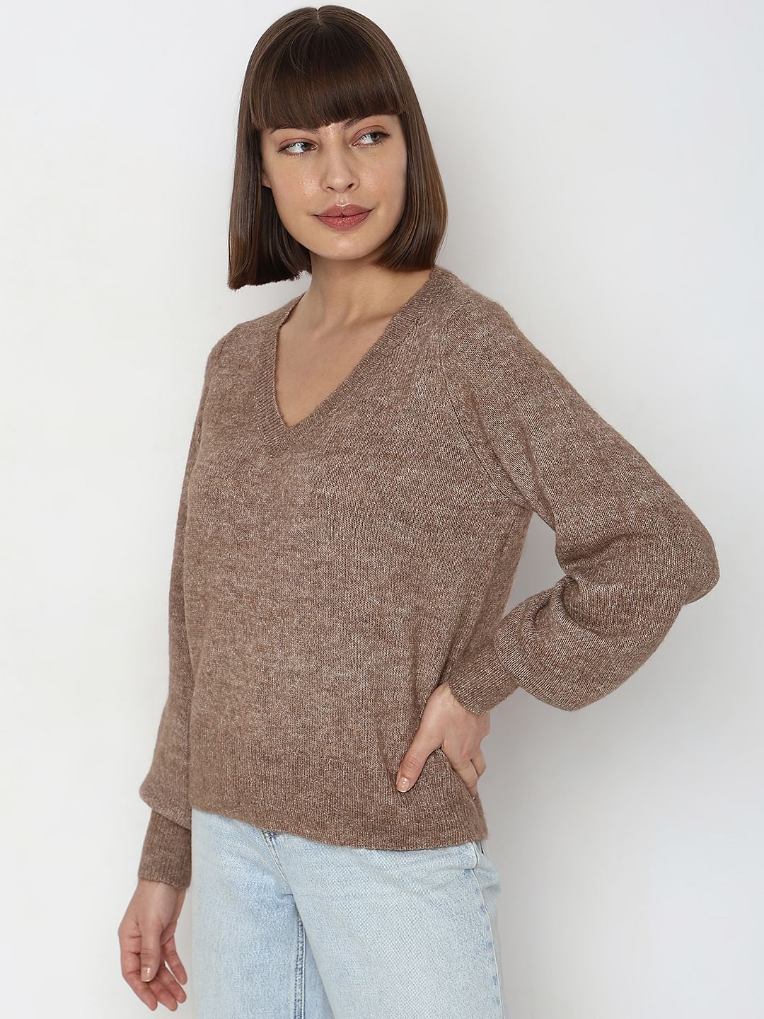 Brown V-Neck Pullover
