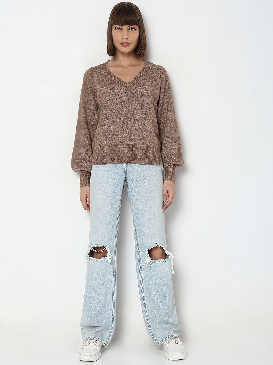 Brown V-Neck Pullover