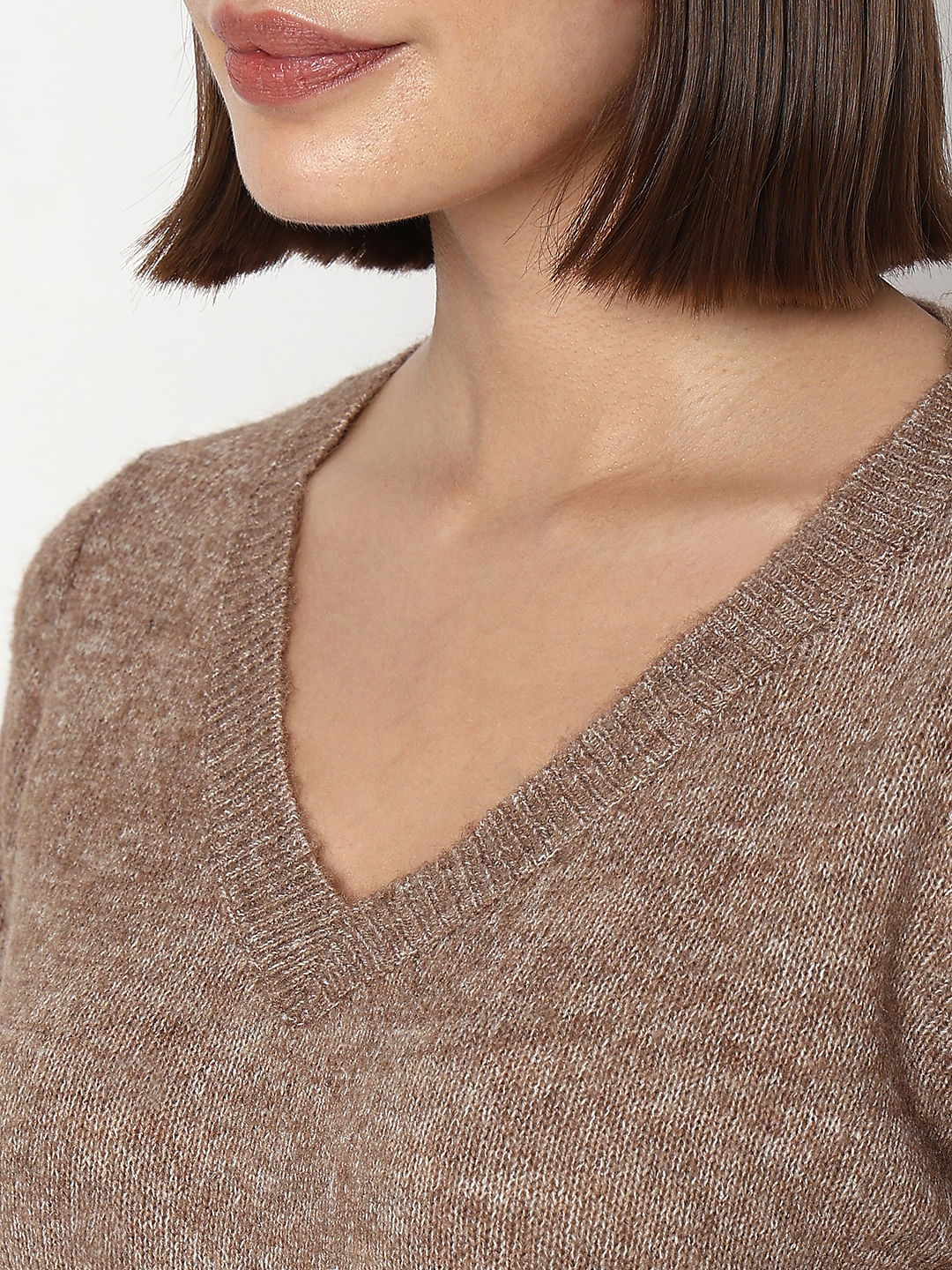 Brown V-Neck Pullover