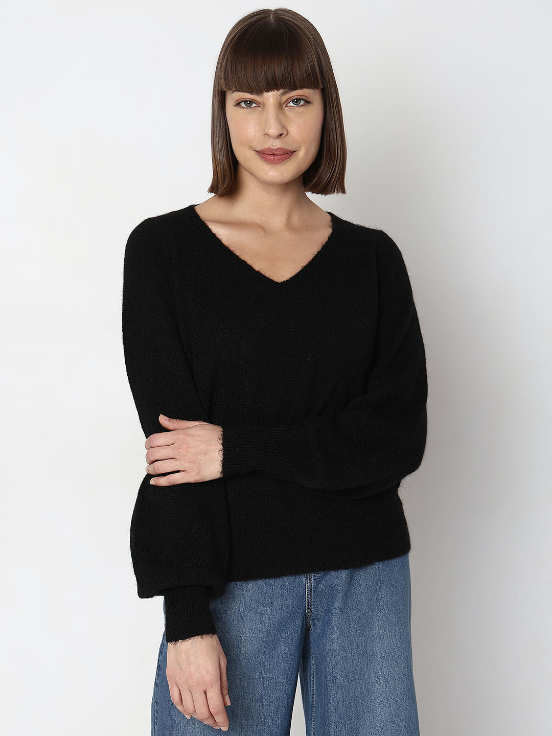 Black V-Neck Pullover