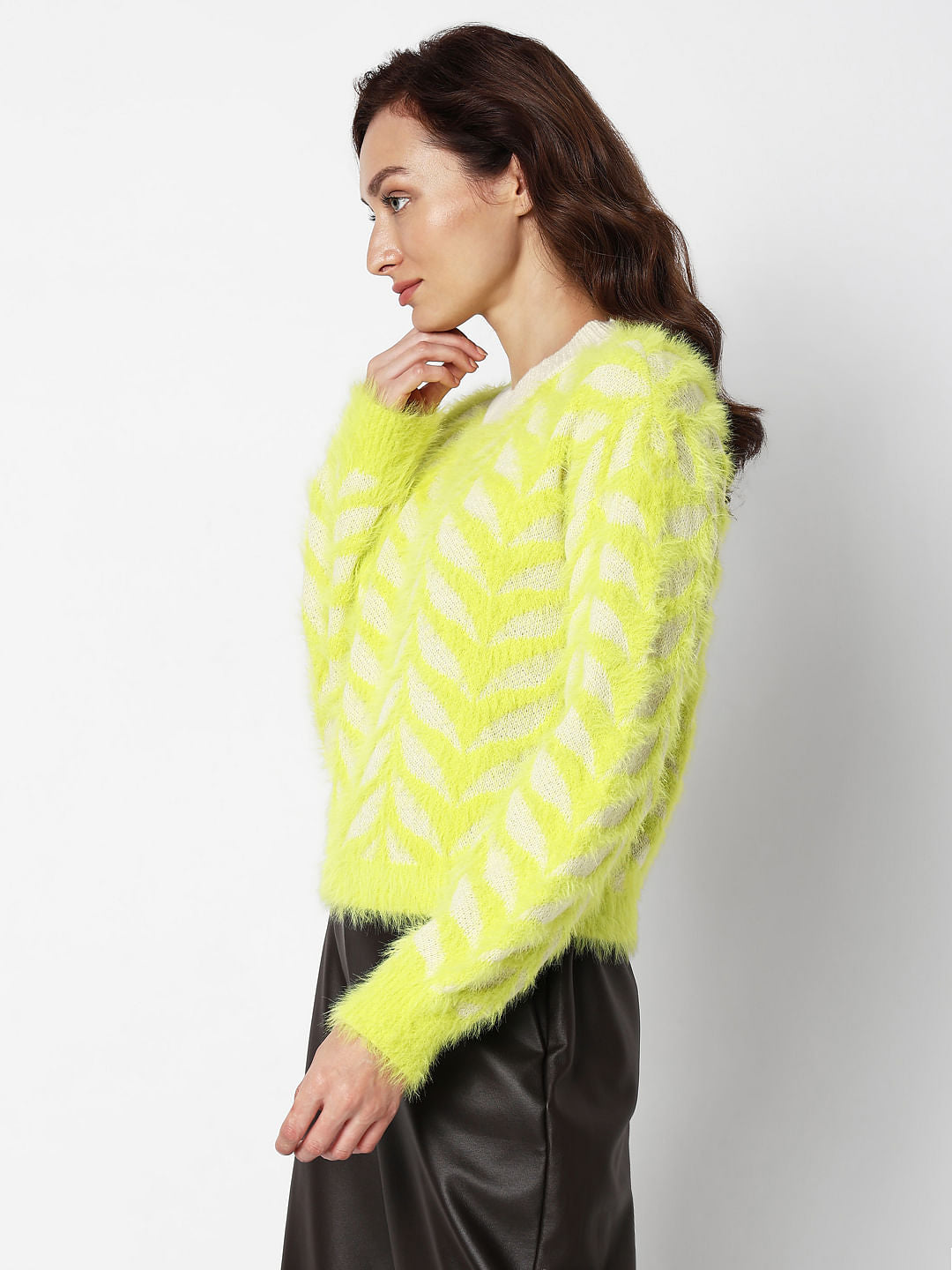 Lemon Green Fuzzy Yarn Pullover