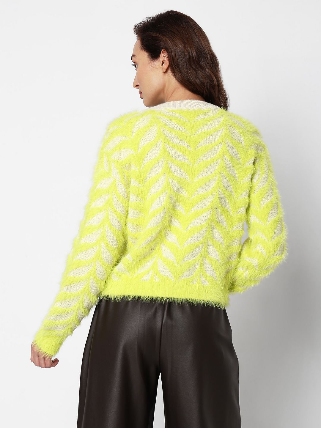 Lemon Green Fuzzy Yarn Pullover