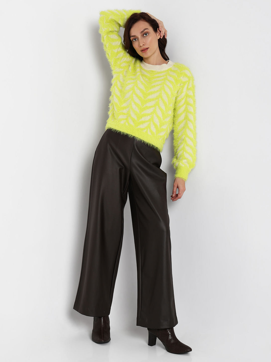 Lemon Green Fuzzy Yarn Pullover