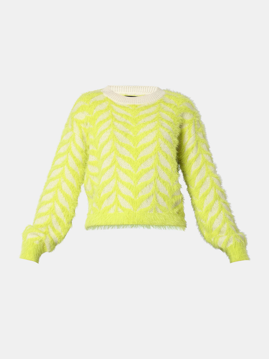 Lemon Green Fuzzy Yarn Pullover