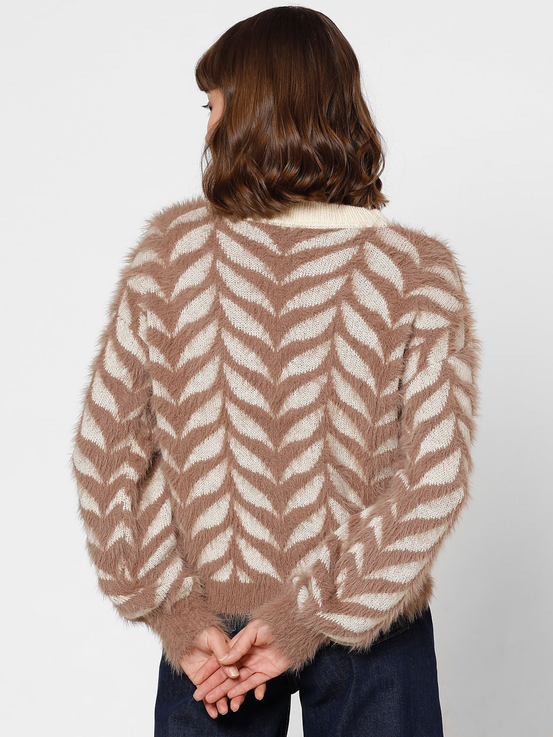 Brown Jacquard Fuzzy Pullover