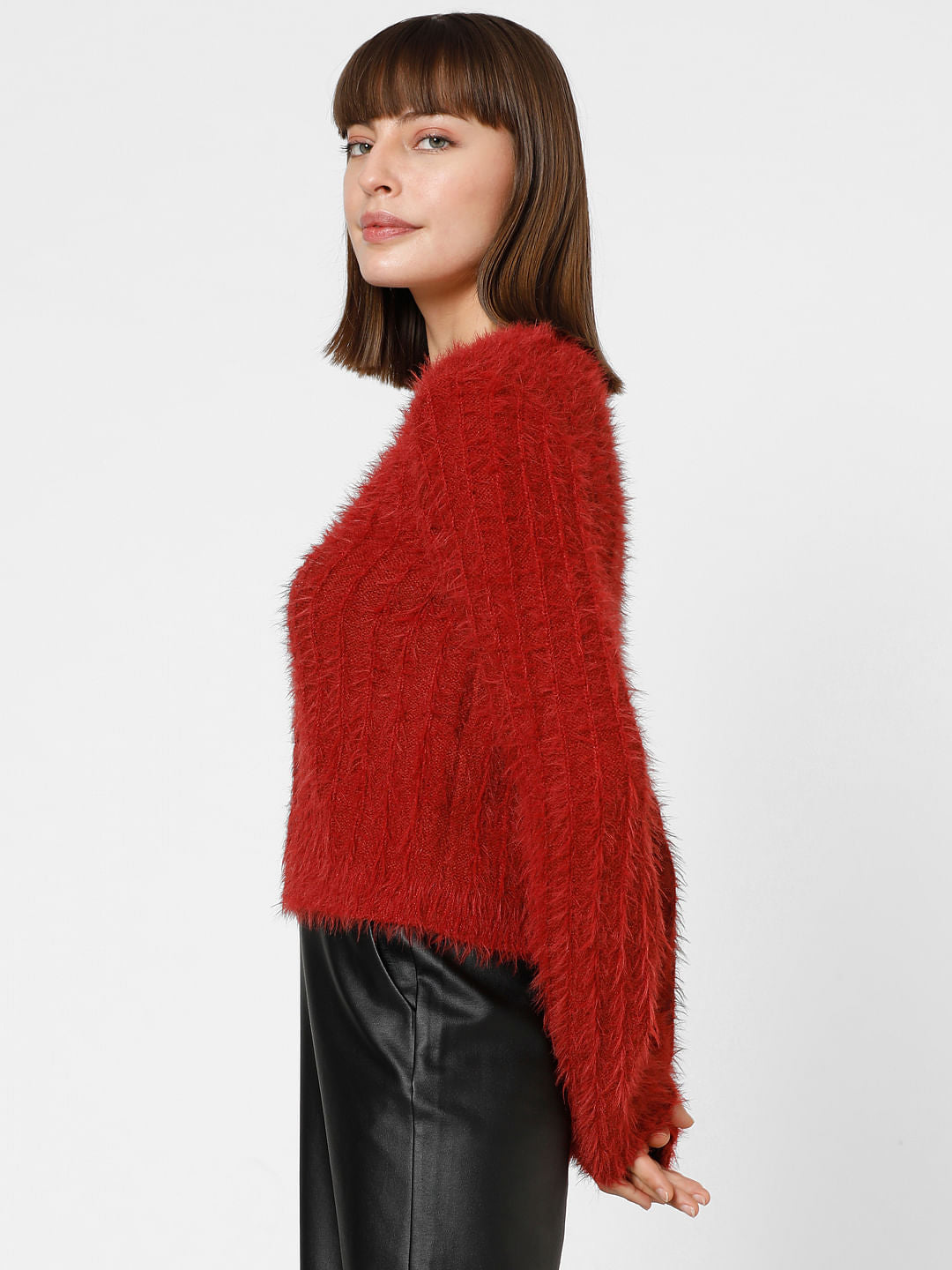 Red Fuzzy Detail Cardigan