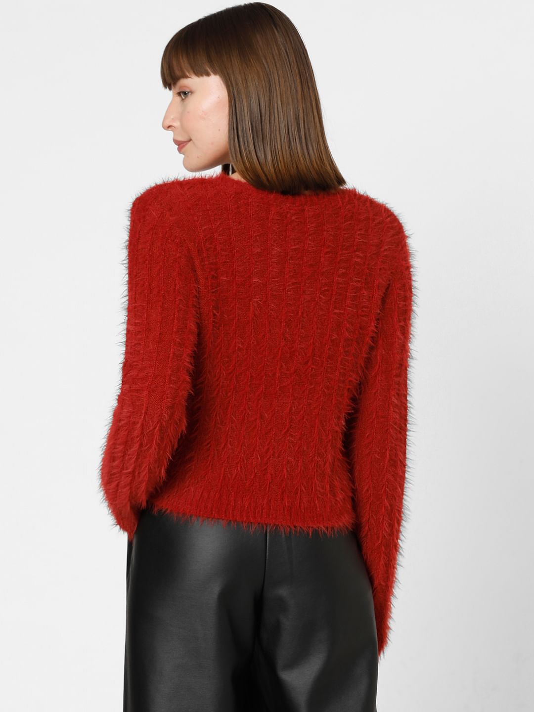 Red Fuzzy Detail Cardigan
