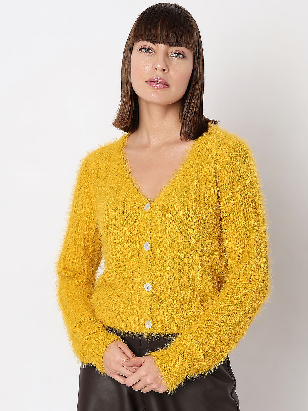 Yellow Fuzzy Detail Cardigan