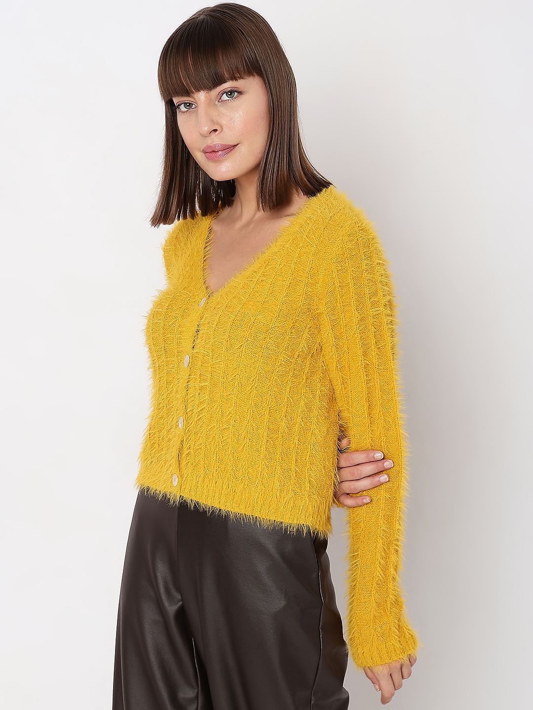 Yellow Fuzzy Detail Cardigan