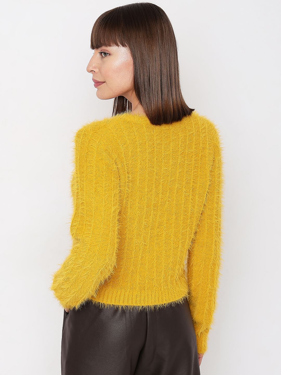Yellow Fuzzy Detail Cardigan