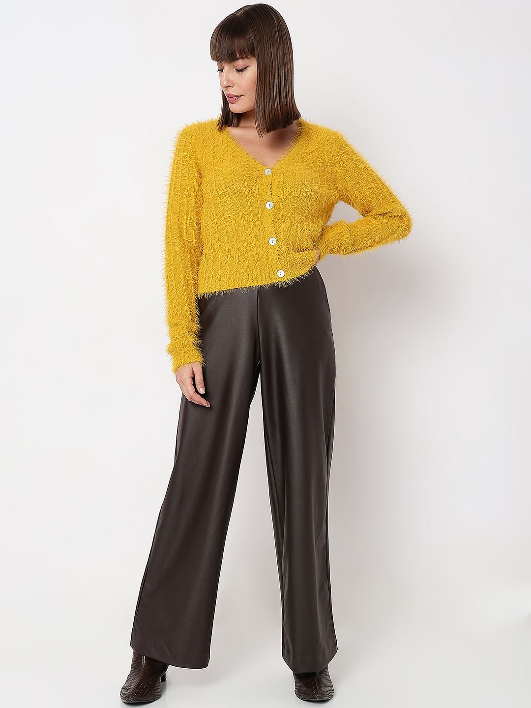 Yellow Fuzzy Detail Cardigan