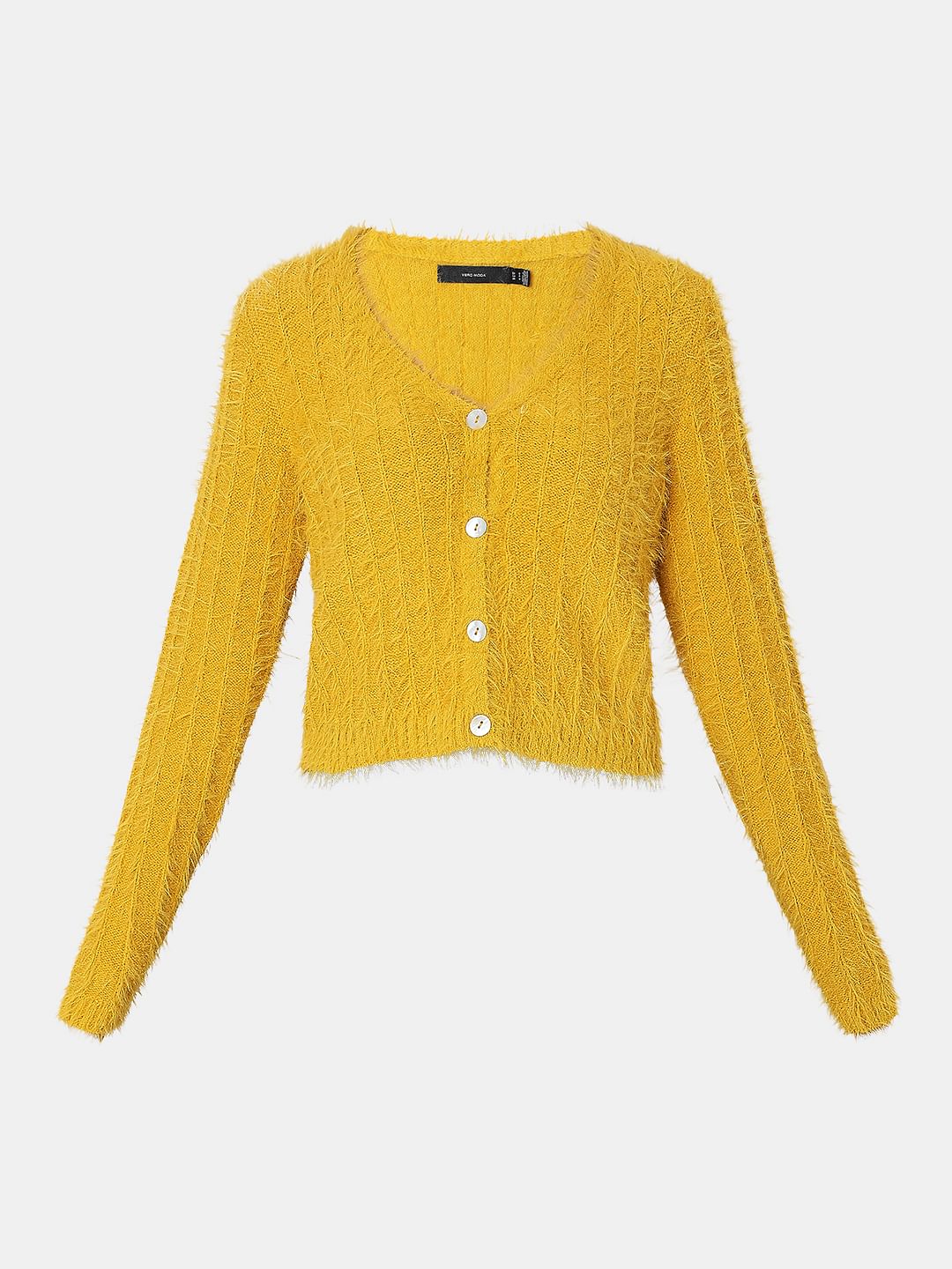 Yellow Fuzzy Detail Cardigan