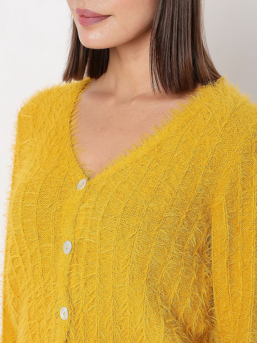 Yellow Fuzzy Detail Cardigan