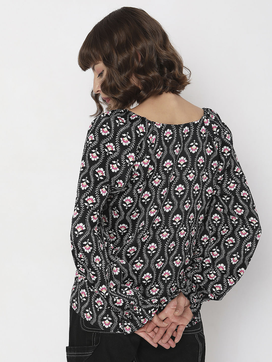 Black Floral Print Top