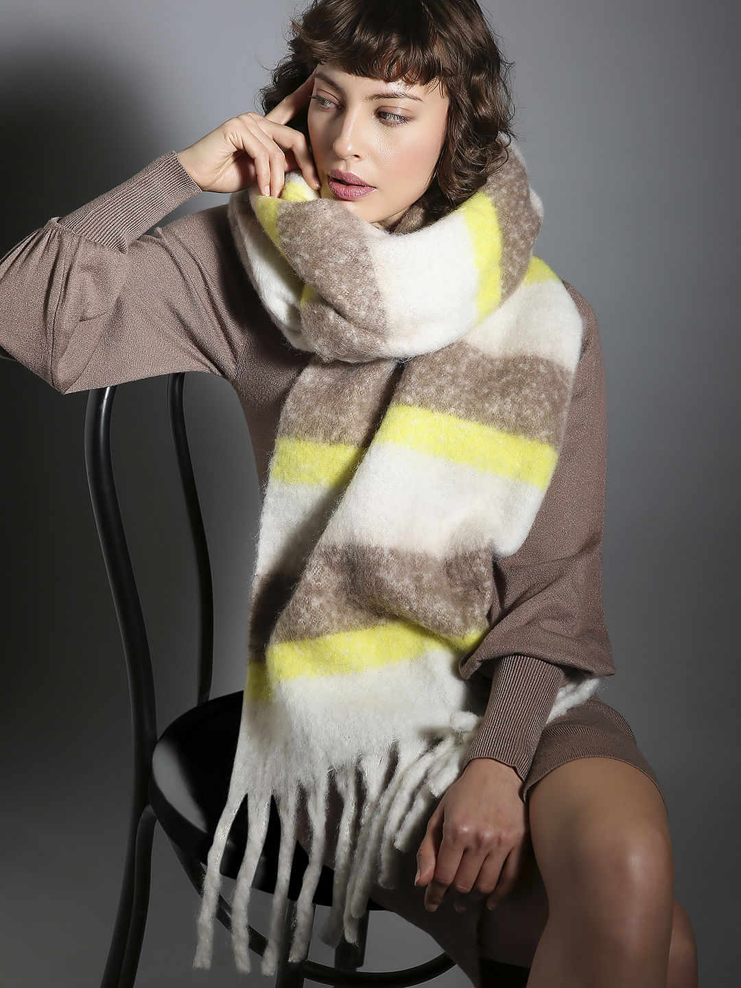 Beige Woollen Striped Scarf