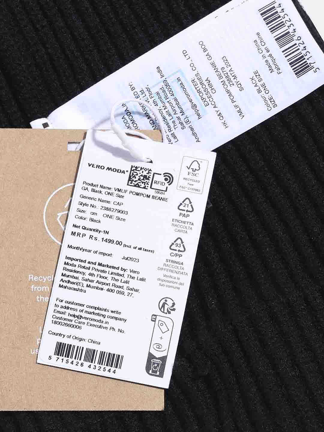 Black Woollen Pompom Beanie