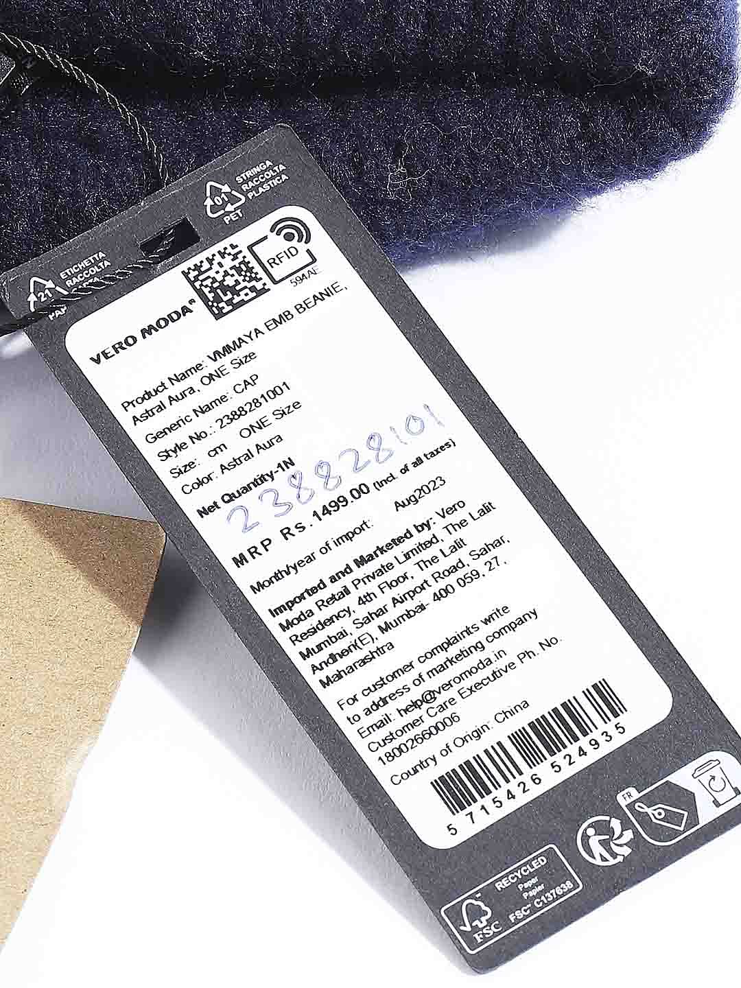 Navy Blue Embellished Beanie