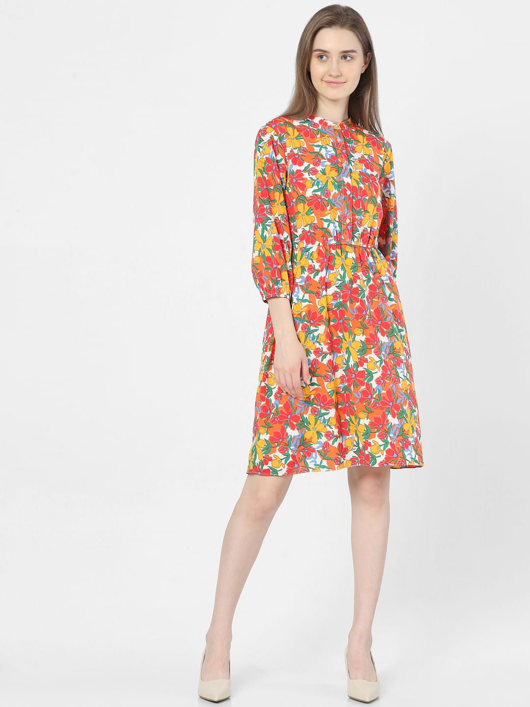 Pink Floral Print Dress