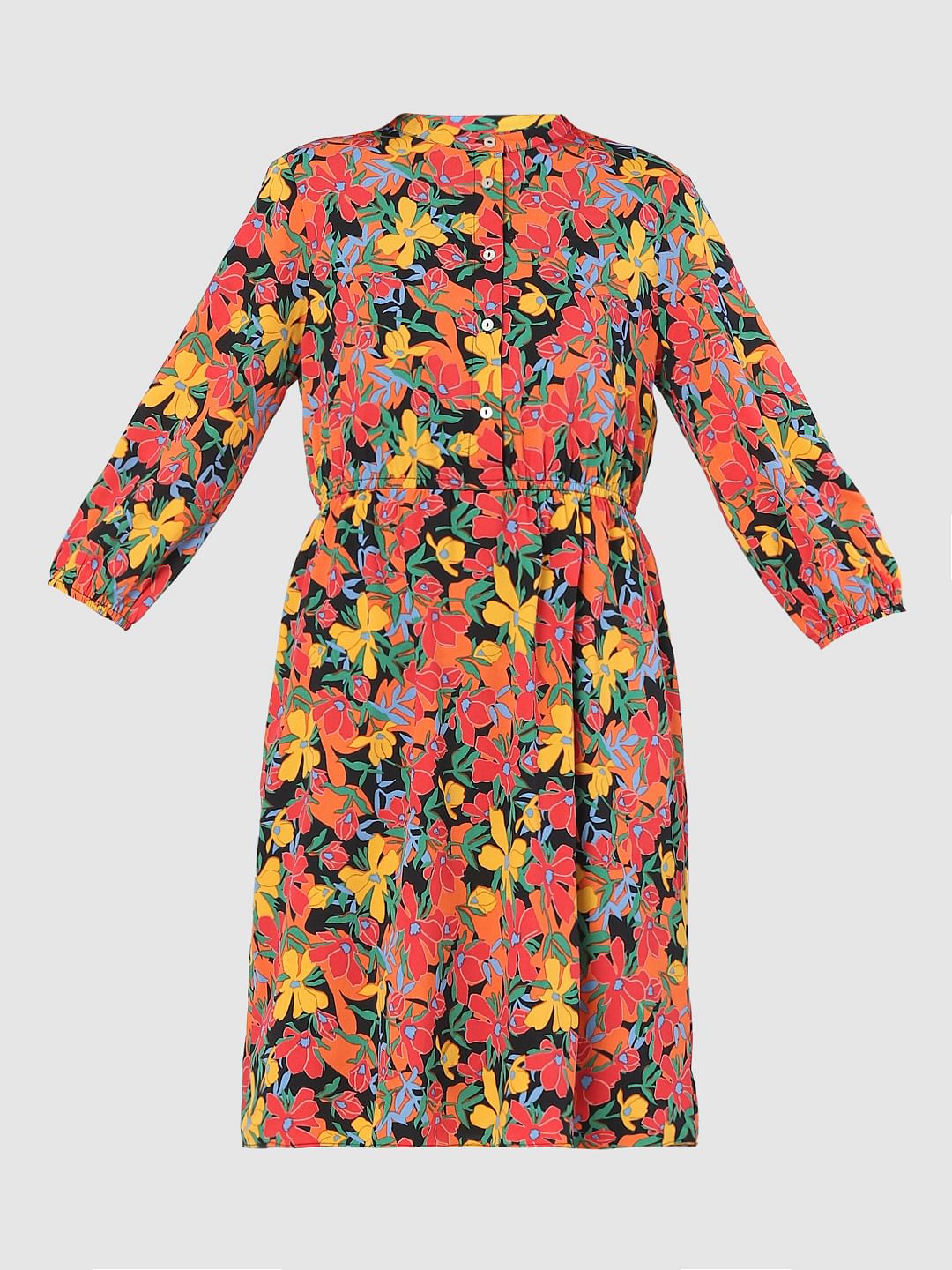 Red Floral Print Shift Dress