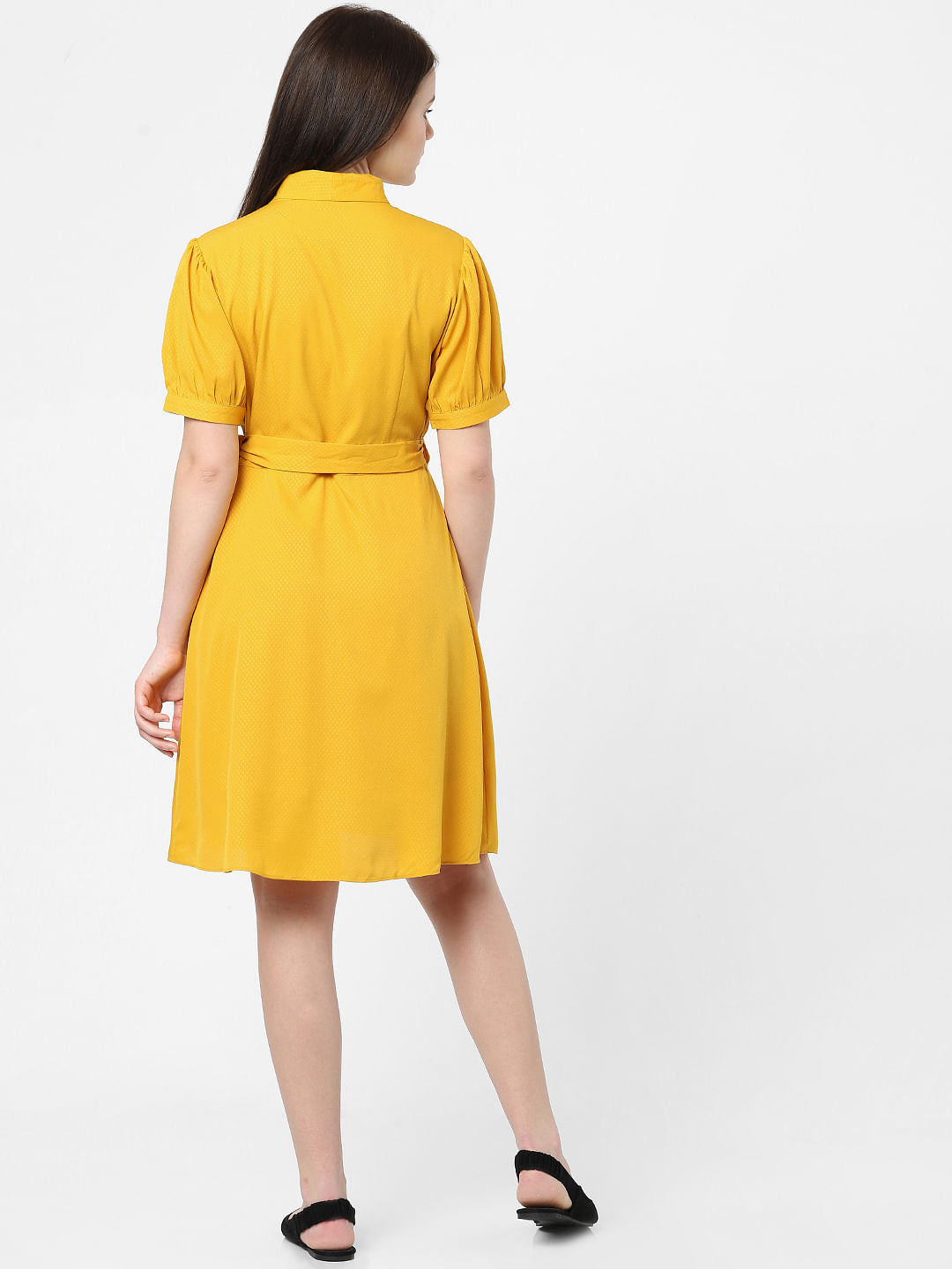 Yellow V-Neck Wrap Dress