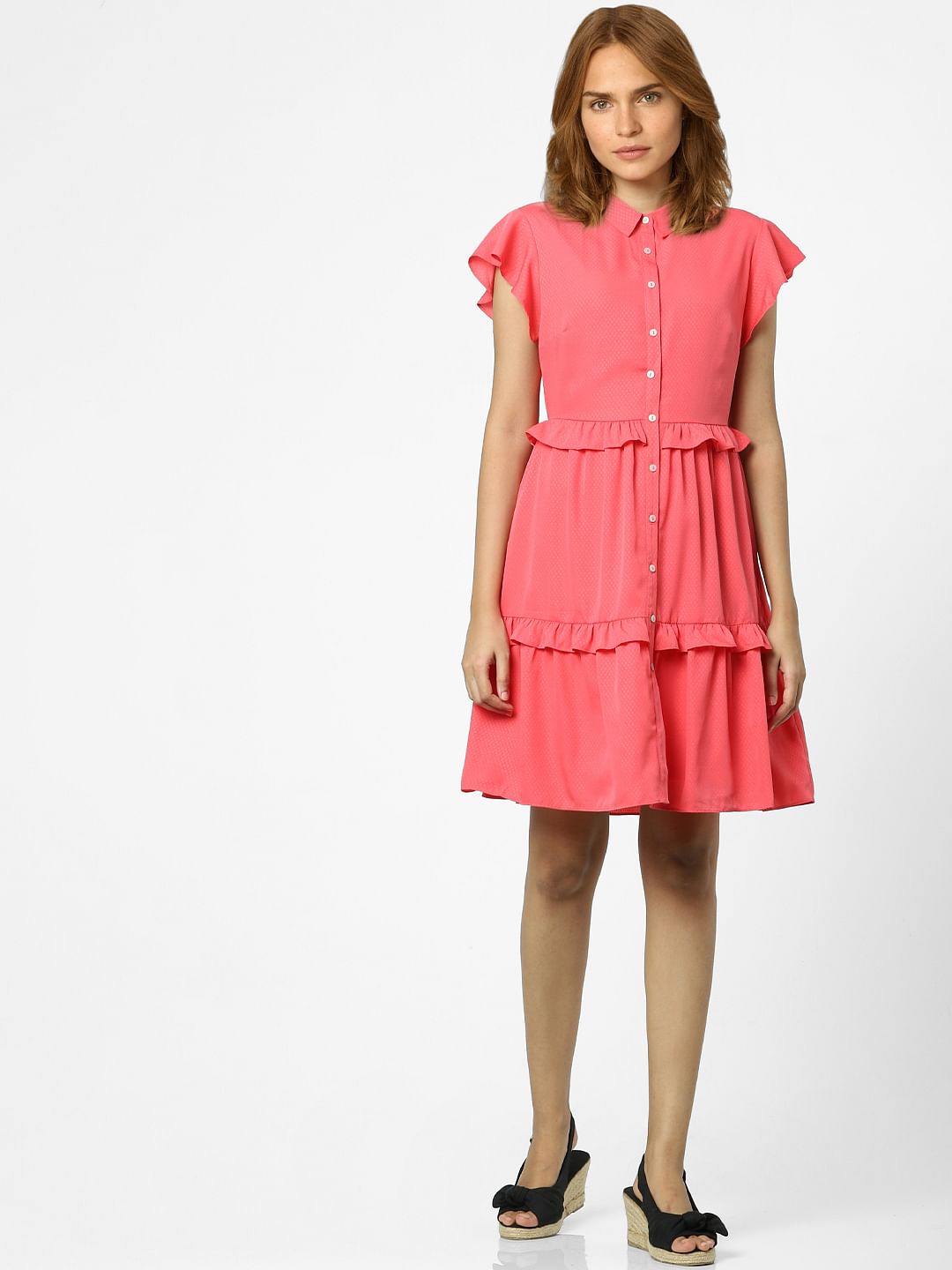 Pink Tiered Shirt Dress