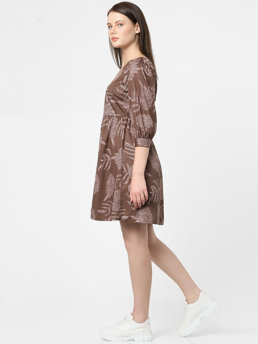 Dull Brown Printed Shift Dress