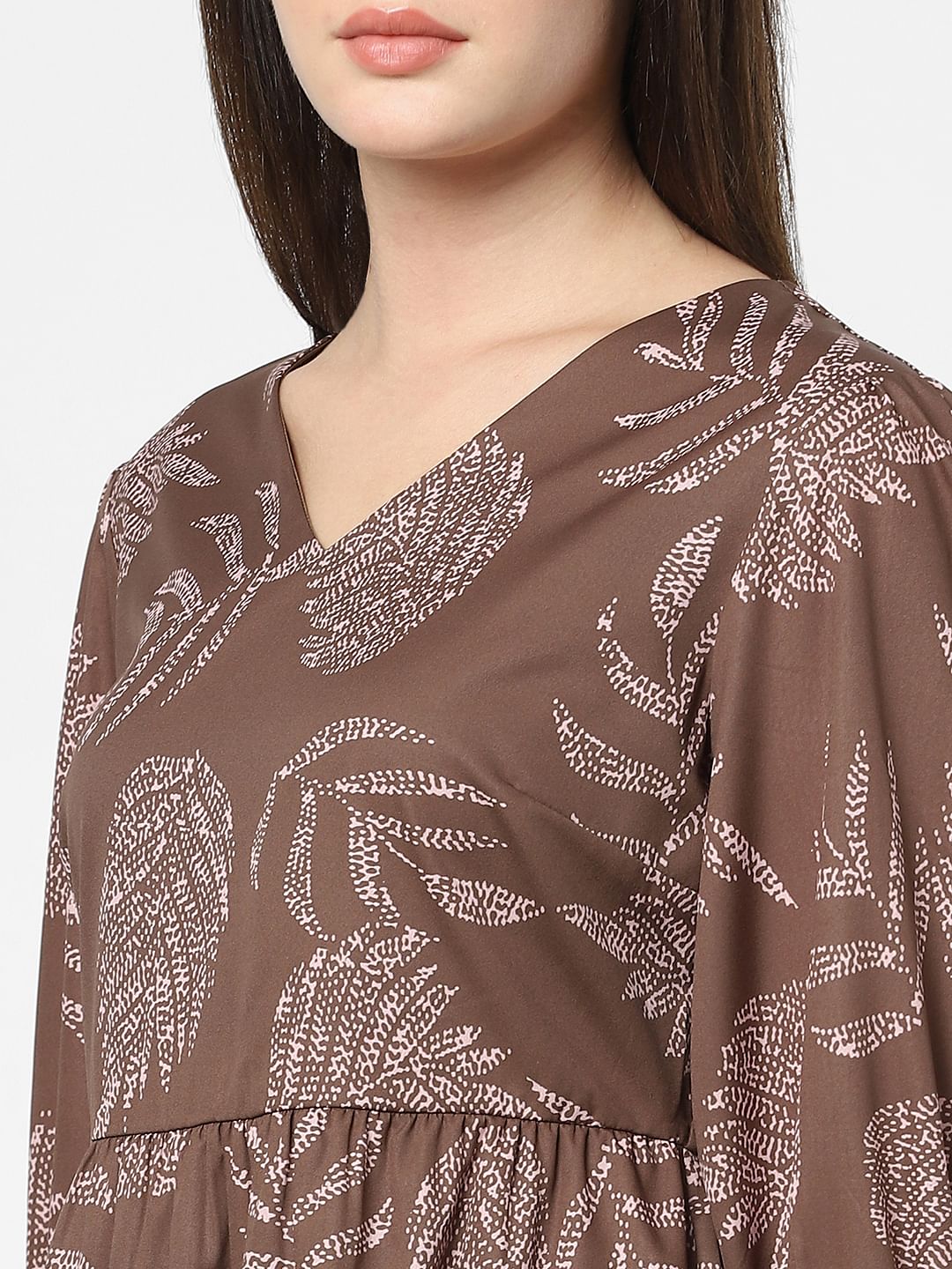 Dull Brown Printed Shift Dress