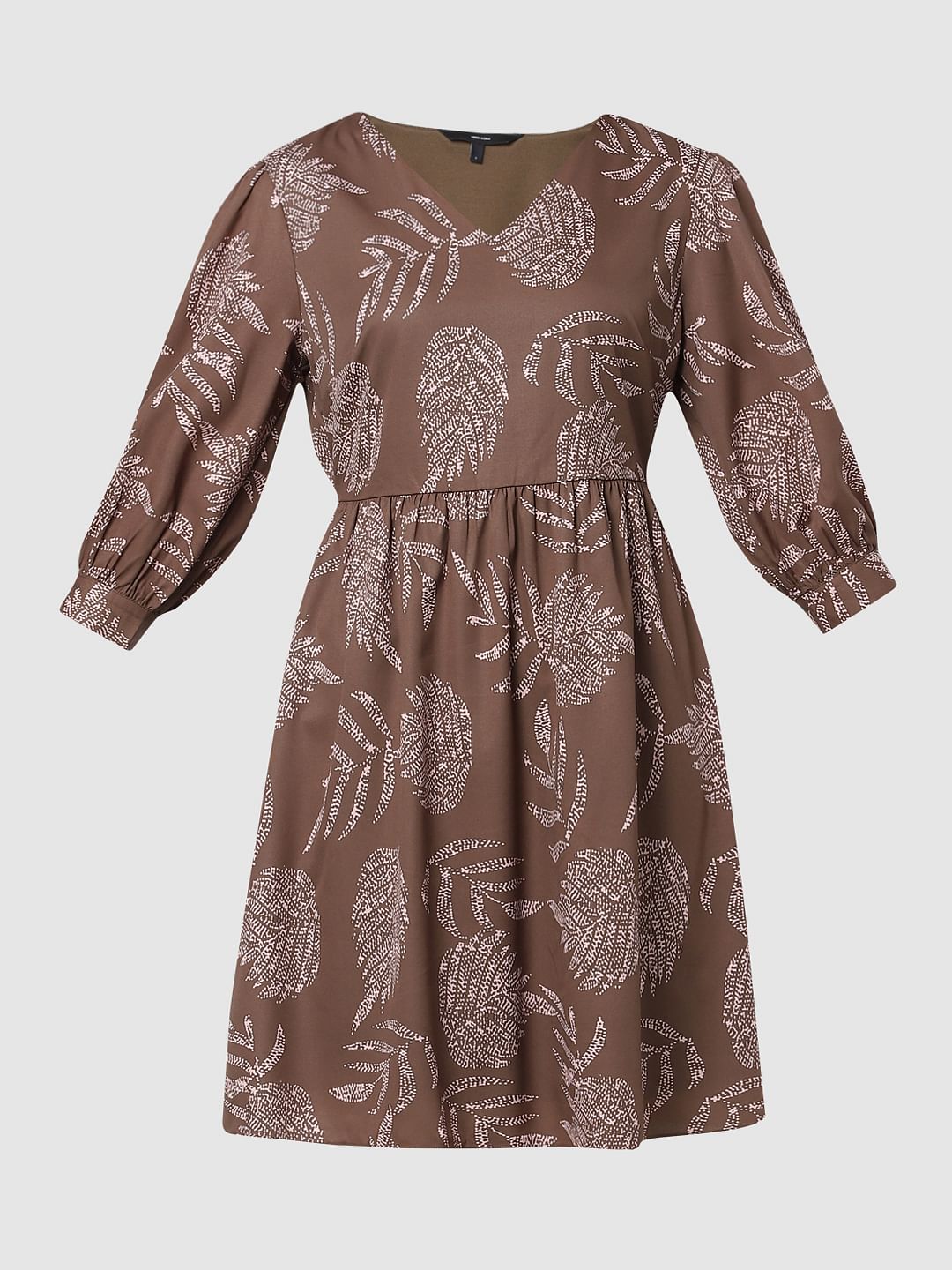Dull Brown Printed Shift Dress