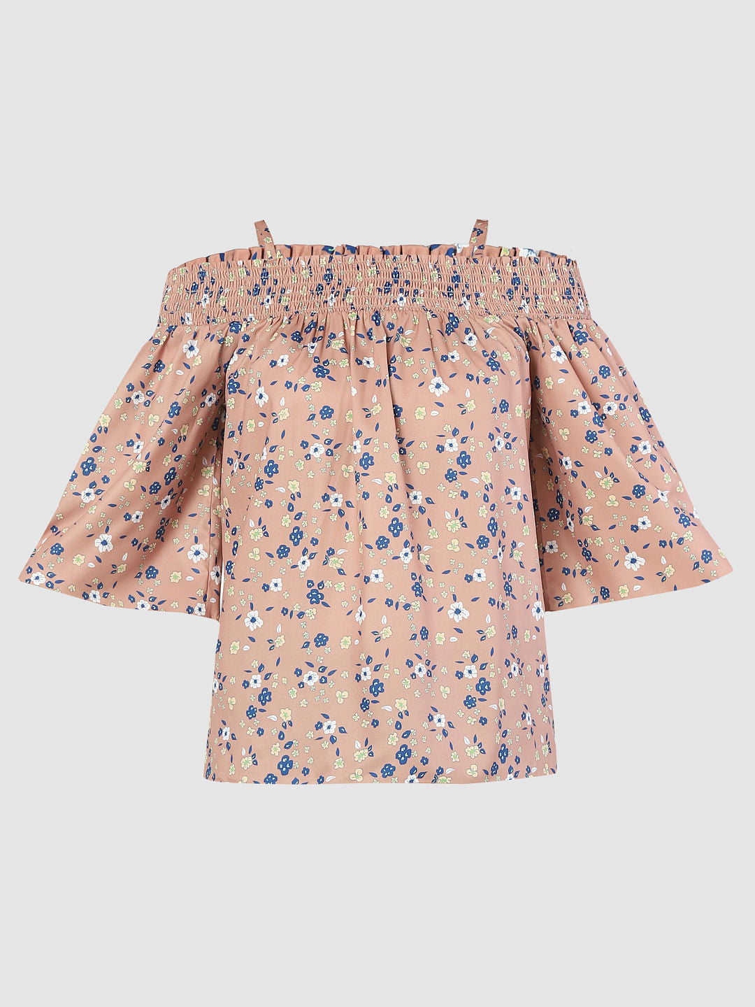 Beige Floral One Shoulder Top