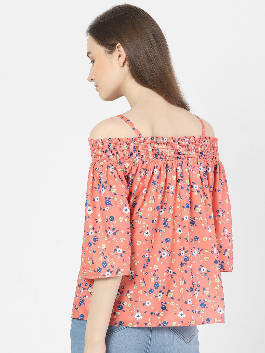 Orange Floral Off-Shoulder Top