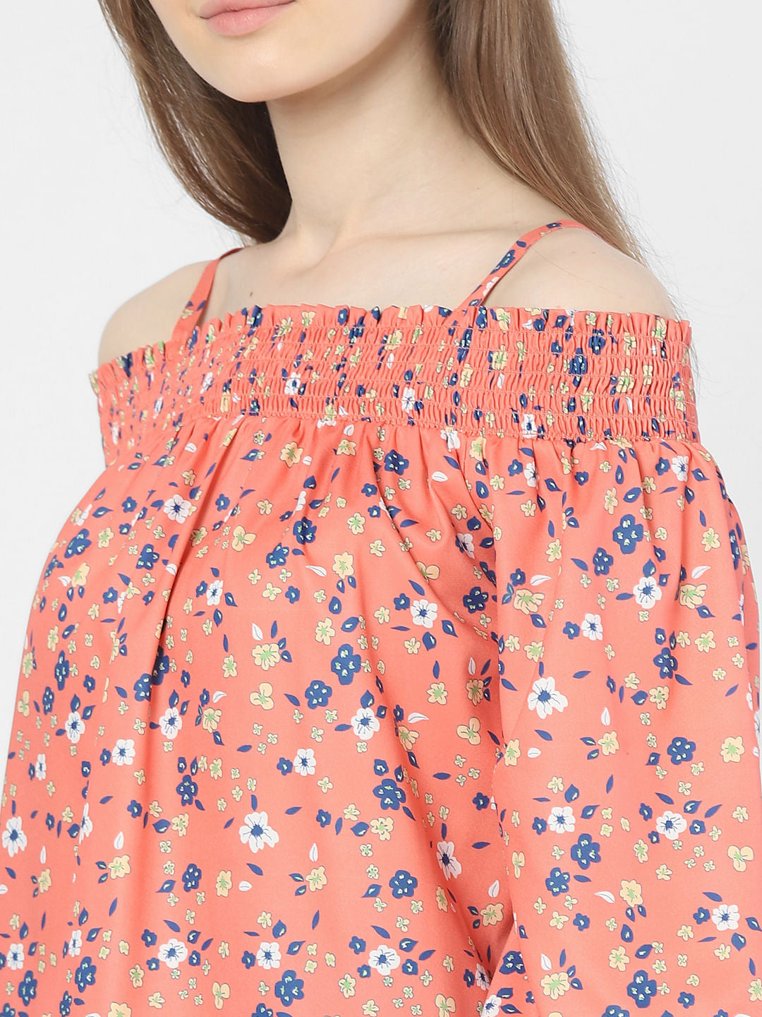 Orange Floral Off-Shoulder Top