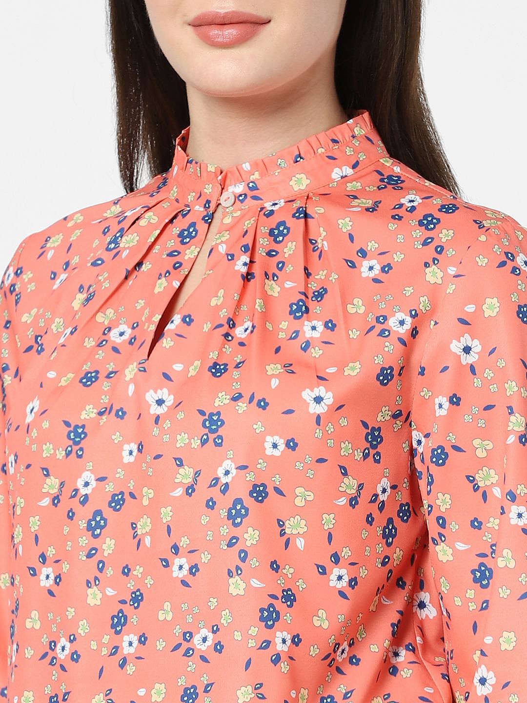 Orange Floral Print Top