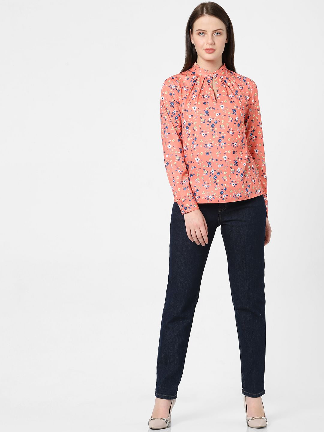 Orange Floral Print Top