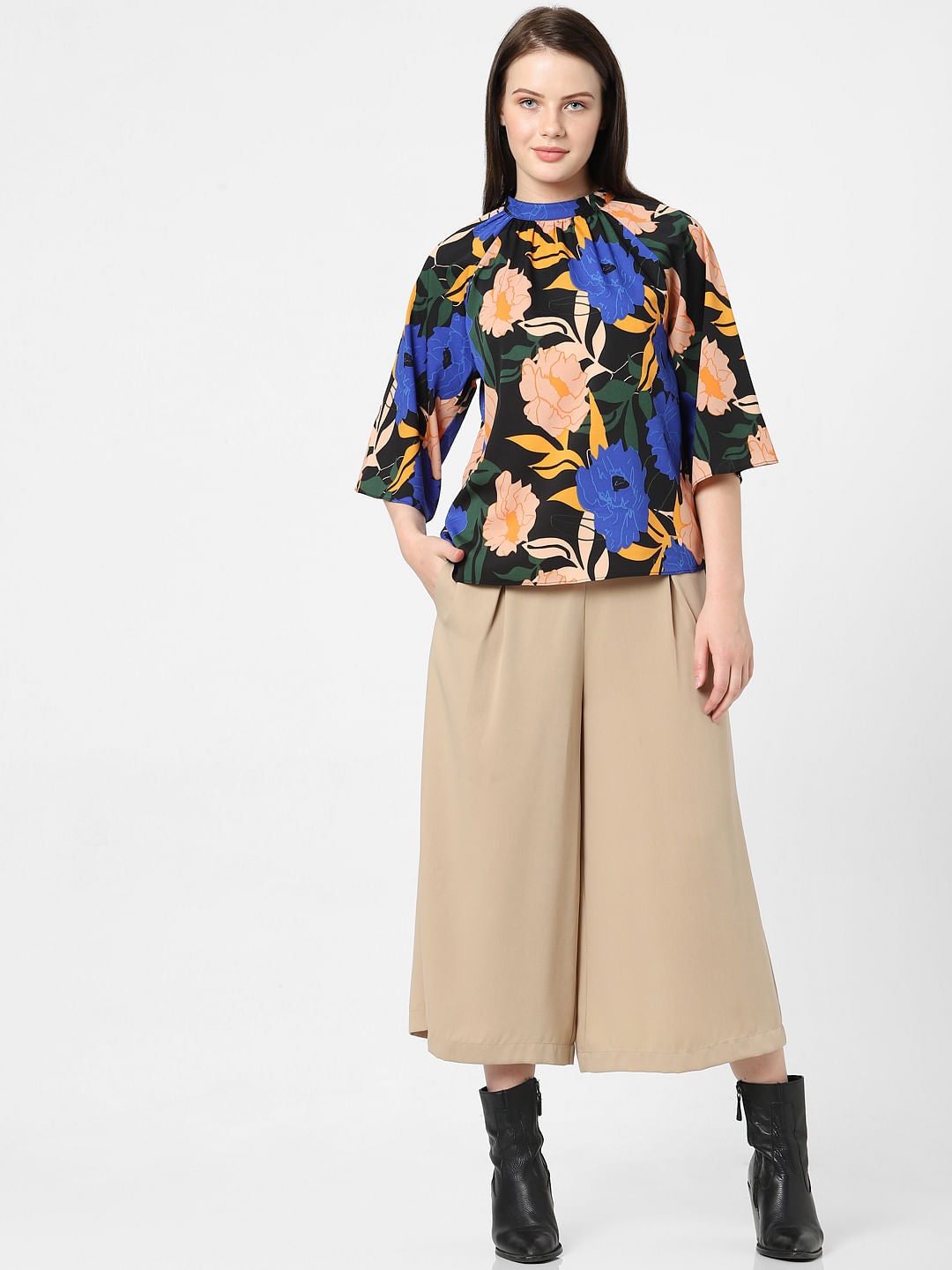 Black Floral High Neck Top