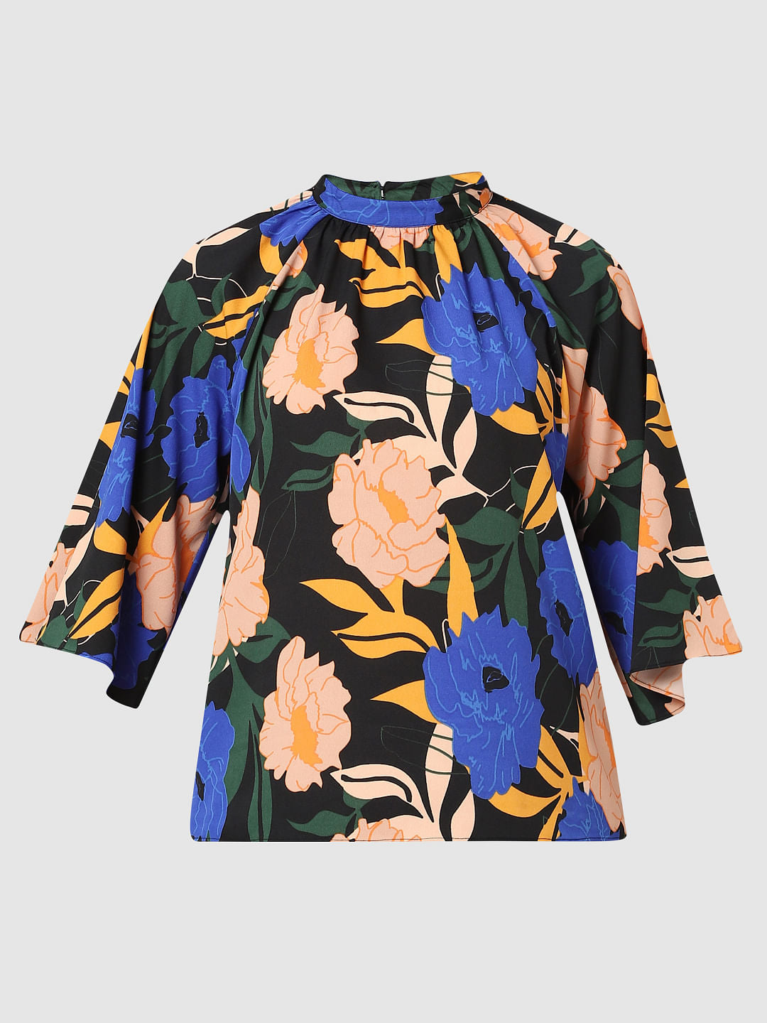 Black Floral High Neck Top