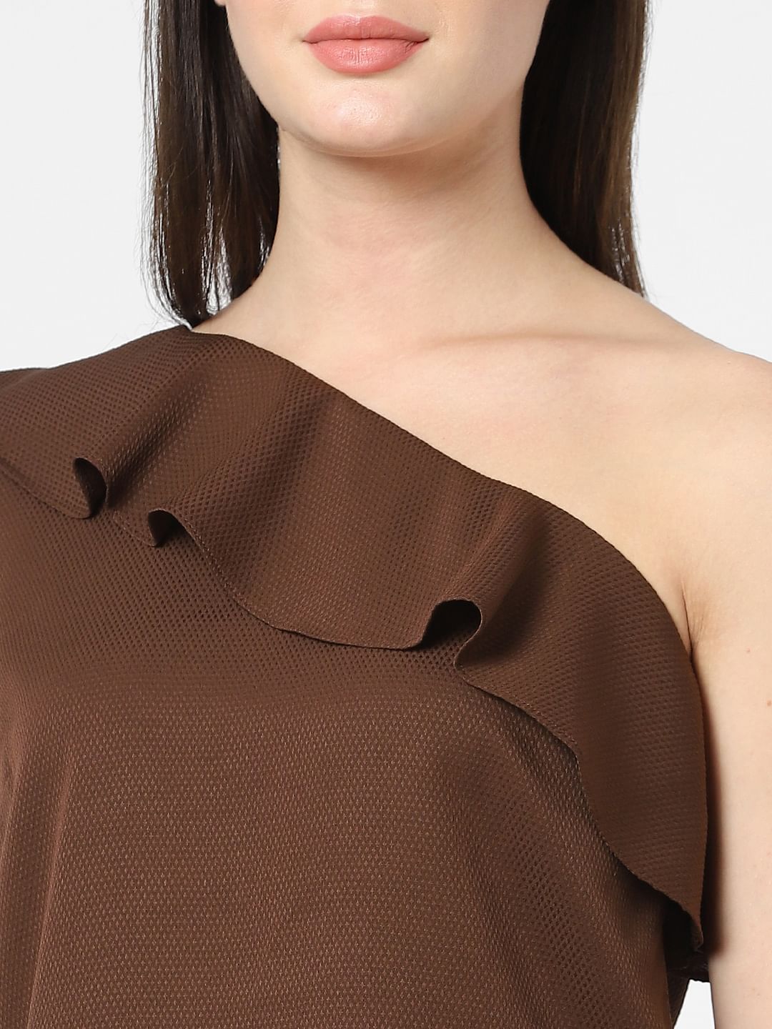 Dark Coffee One Shoulder Top