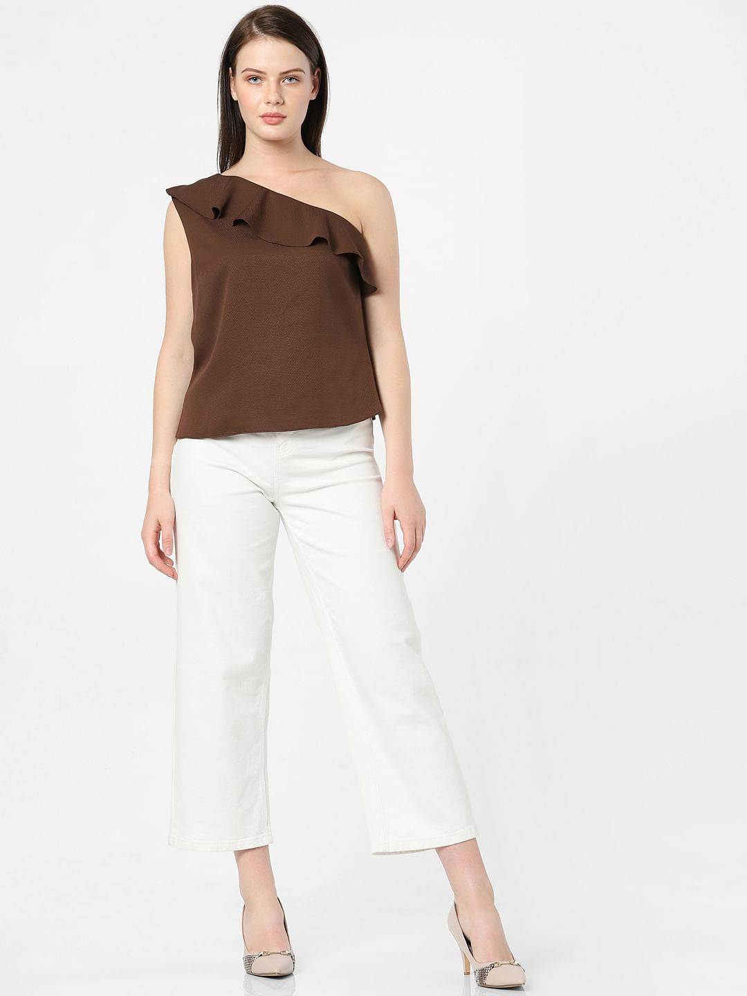 Dark Coffee One Shoulder Top