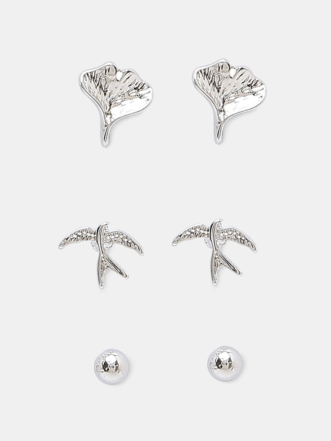 Silver Set Of 3 Earrings