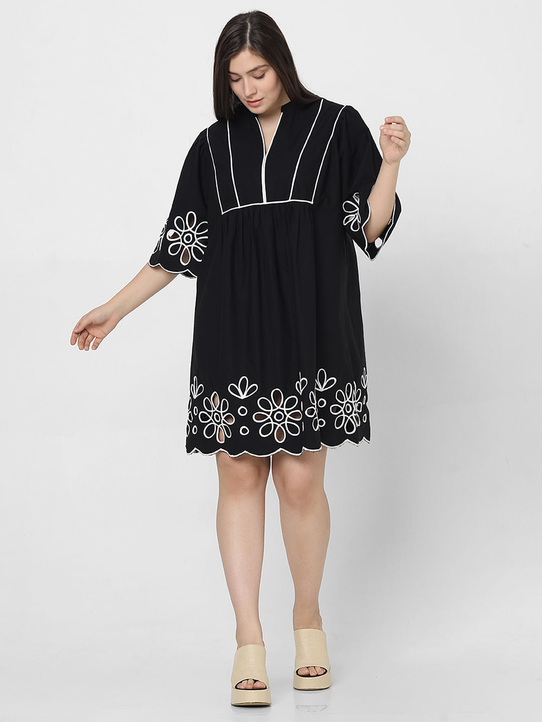 Curve Black Cutwork Shift Dress