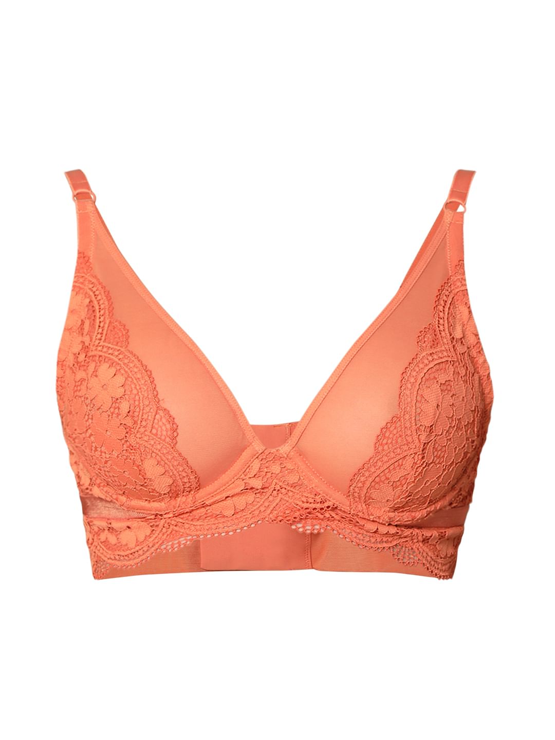 Intimates Orange Lace Plunge Bra